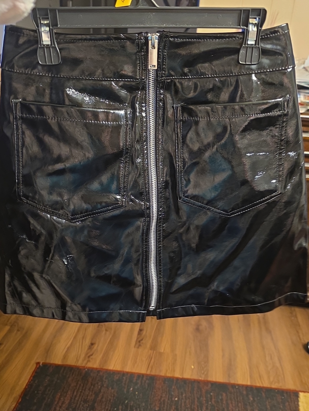 Tinseltown Black Patent Zip-Front Mini Skirt